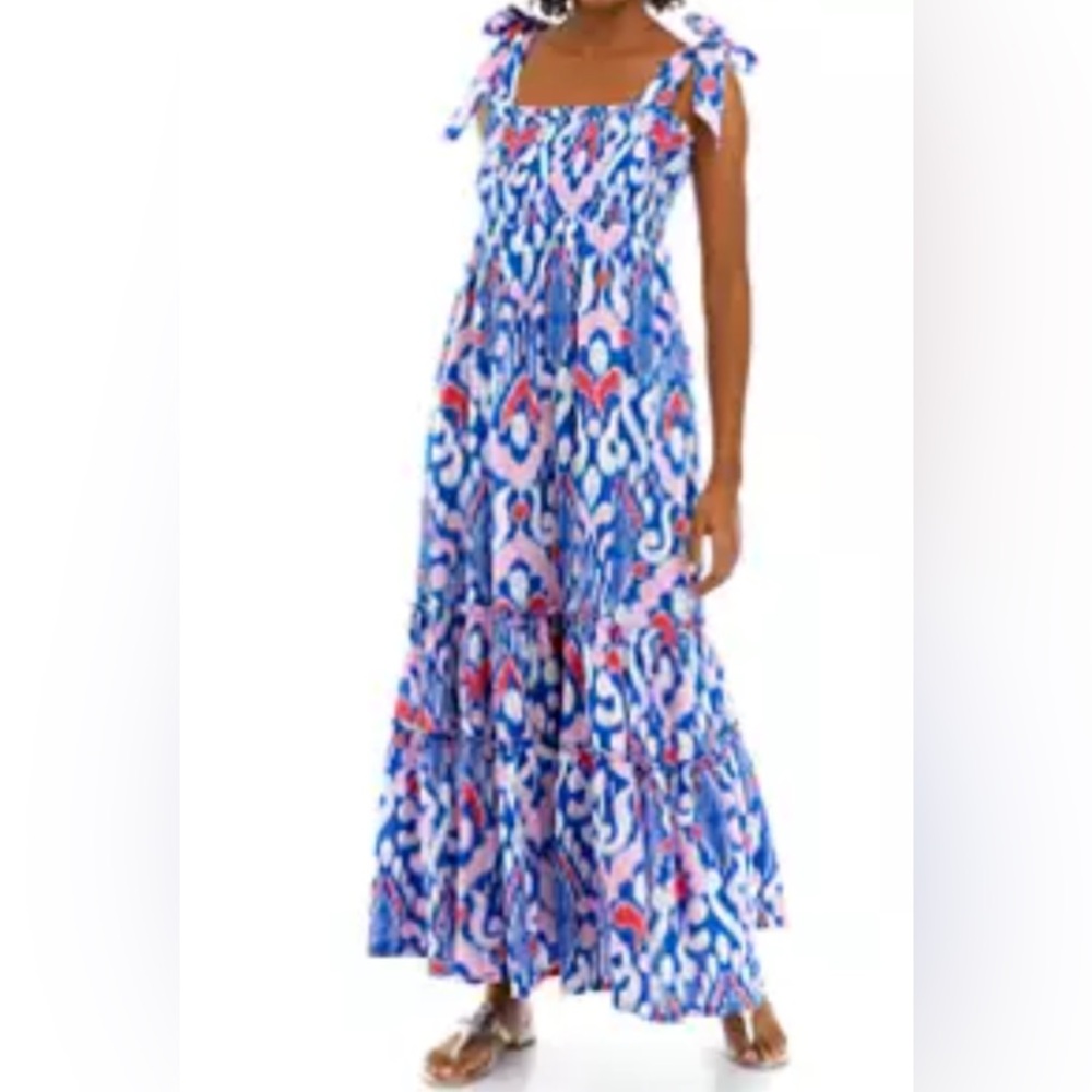 Crown & Ivy Vibrant Blue and Pink Maxi Dress